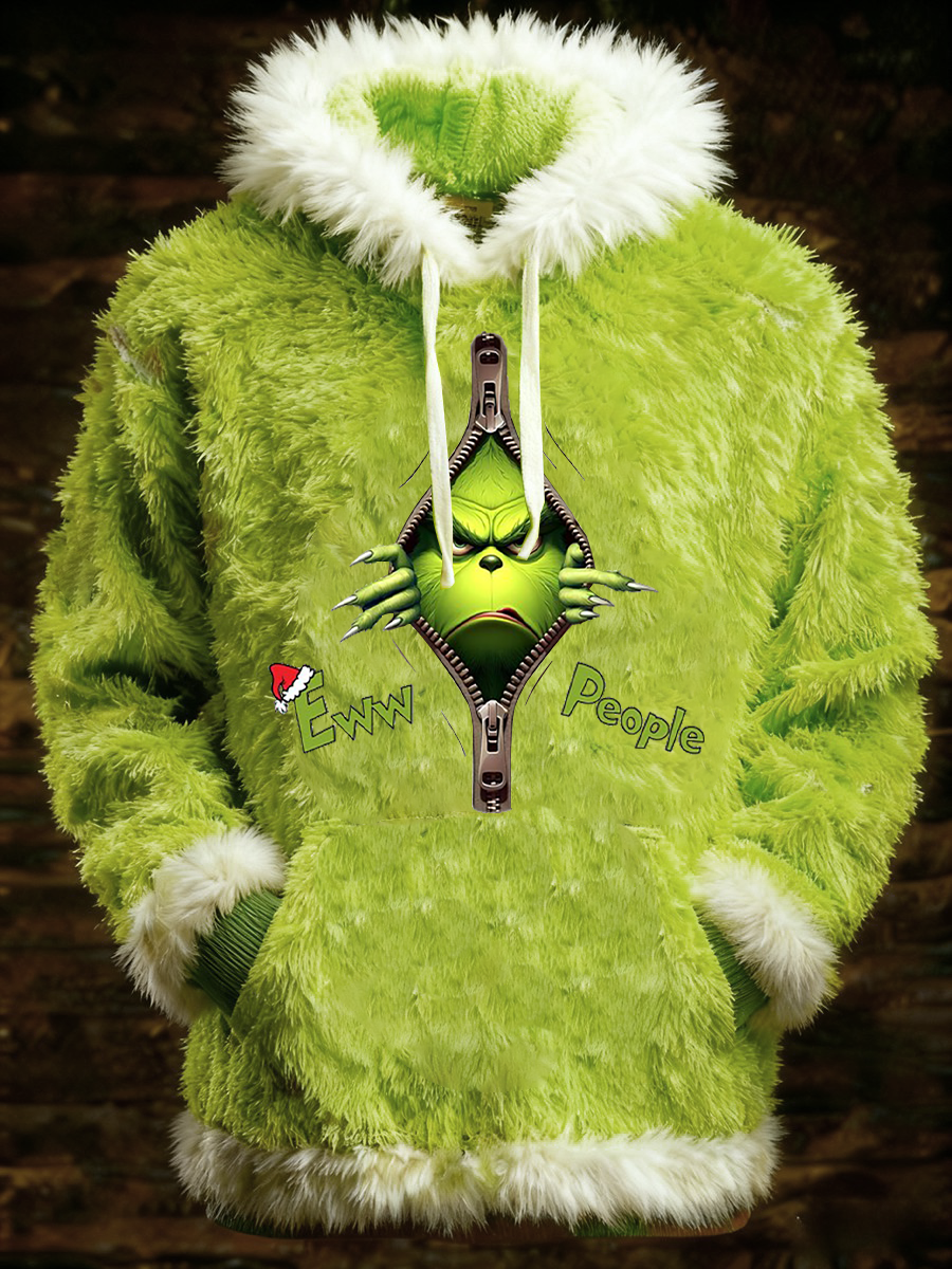 Men's Christmas Grinch Face Printed Hoodie
