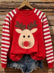 Women's Reindeer Pattern Striped Sweatshirt