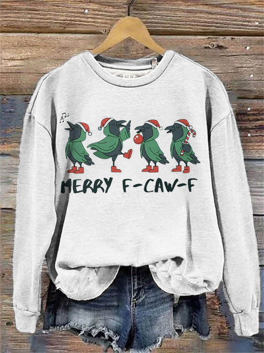 Women's Merry Christmas F-Caw-F Crow Print Sweatshirt