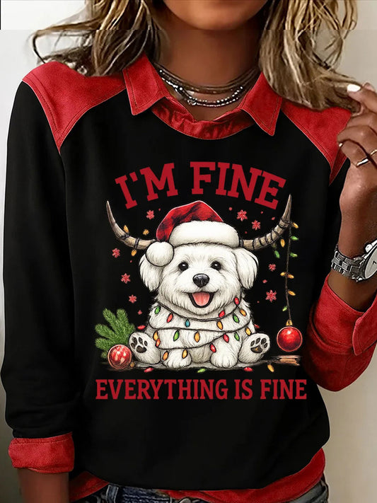 Women's Christmas Dog Print Casual Top