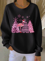Women's Christmas Ribbed Round-Neck Sweatshirt