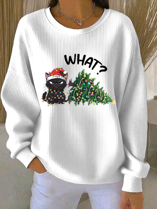 Women's Christmas Ribbed Round-Neck Sweatshirt