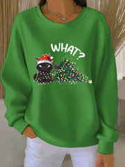 Women's Christmas Ribbed Round-Neck Sweatshirt