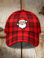 Unisex Christmas Red Plaid Santa Claus Print Hat