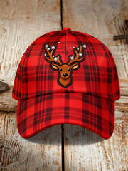 Unisex Christmas Red Plaid Reindeer Print  Hat