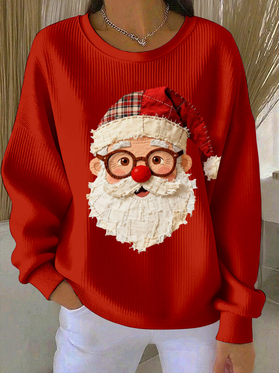 Women's Vintage Christmas Santa Patchwork Art Sweatshirt