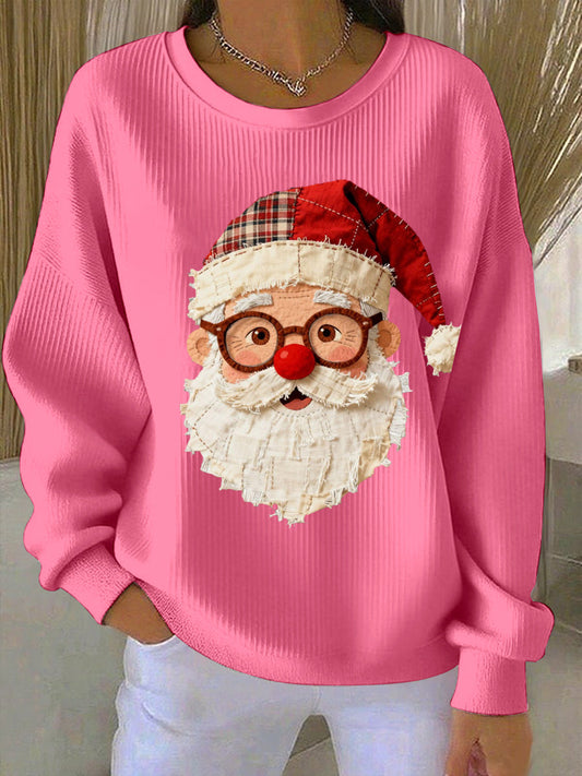 Women's Vintage Christmas Santa Patchwork Art Sweatshirt