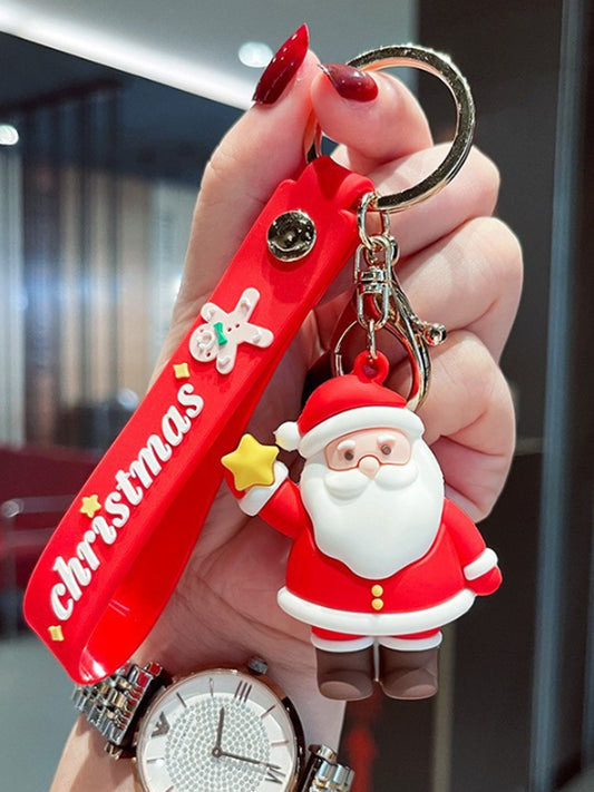 Personalized Christmas Keychain with Santa Claus Snowman, Custom Christmas Keychain, Car Pendant