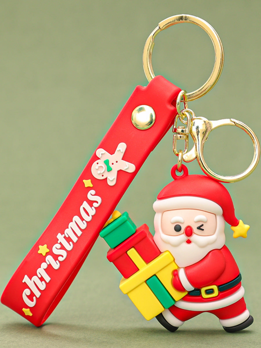 Personalized Christmas Keychain with Santa Claus Snowman, Custom Christmas Keychain, Car Pendant