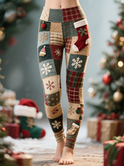 Women's Christmas patchwork print bottoms