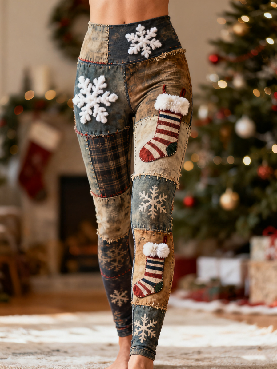 Women's Christmas patchwork print bottoms