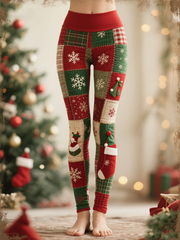 Women's Christmas patchwork print bottoms