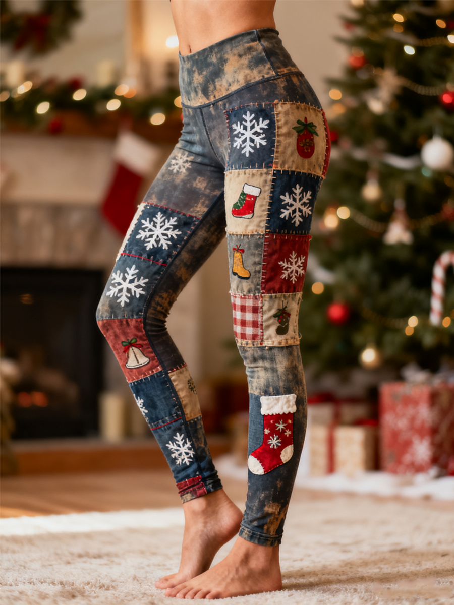 Women's Christmas patchwork print bottoms
