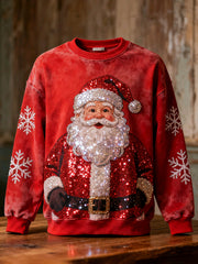 Men's Shiny Christmas Santa Pattern Washed Sweatshirt