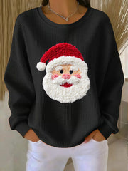 Women's Santa Waffle Print Casual Top