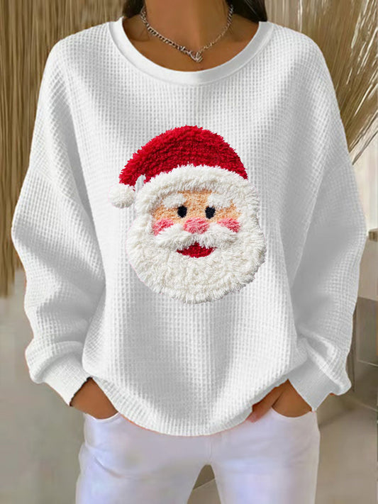 Women's Santa Waffle Print Casual Top