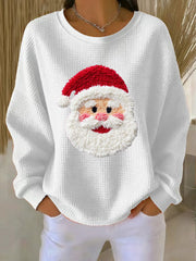 Women's Santa Waffle Print Casual Top