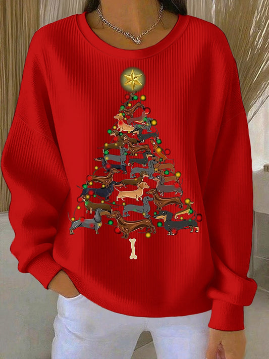 Women's Christmas Crew Neck Ribbed Sweatshirt