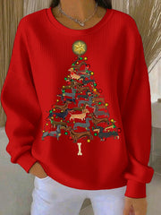 Women's Christmas Crew Neck Ribbed Sweatshirt