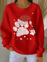 Women's Christmas Crew Neck Ribbed Sweatshirt