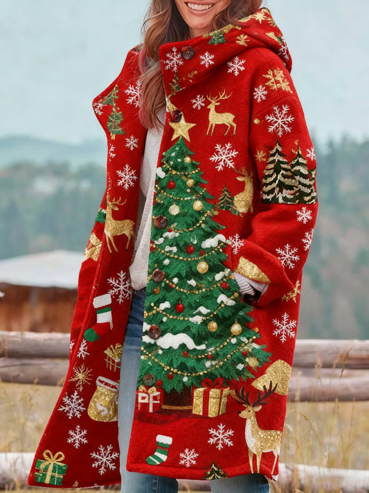 Women's Retro Christmas Printed Coat