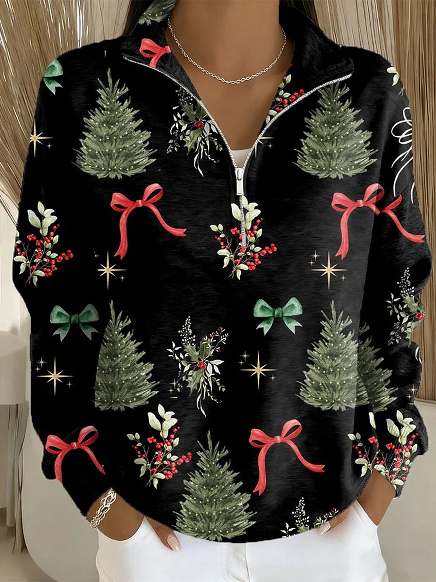 Women's Christmas Print Zipper Sweatshirts