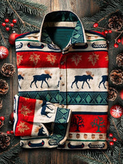 Men's Retro Christmas Elk Printed Shirt