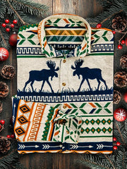 Men's Retro Christmas Elk Printed Shirt