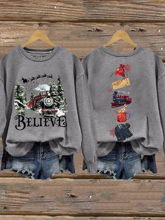 Women's Retro Christmas Believe Print Sweatshirt