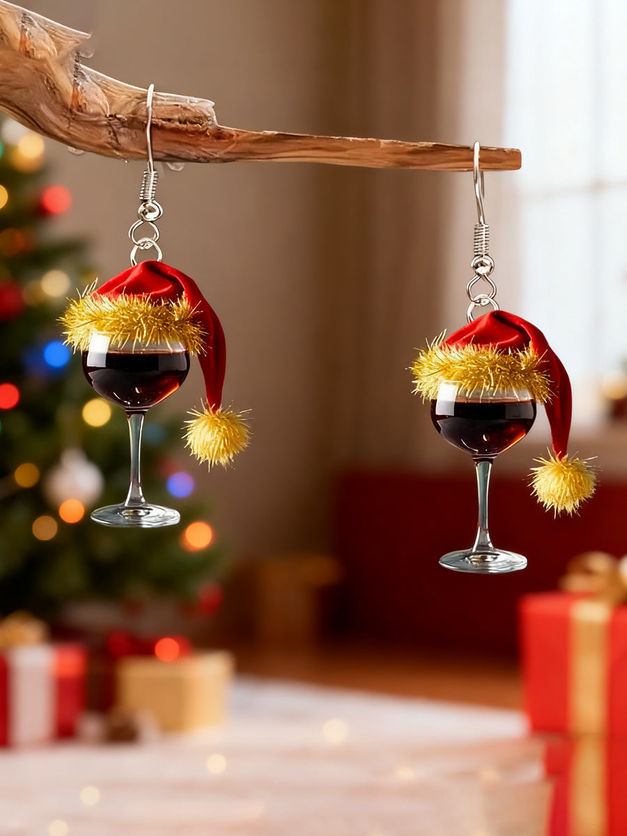 Women's Christmas Red Wine Glass Earings