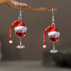 Women's Christmas Red Wine Glass Earings