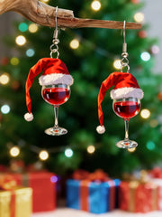 Women's Christmas Red Wine Glass Earings