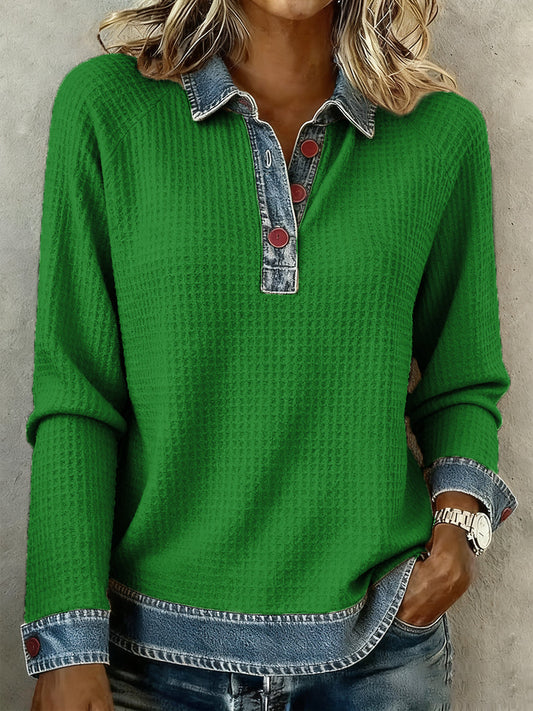 Women's Simple Patchwork Design Cozy Top