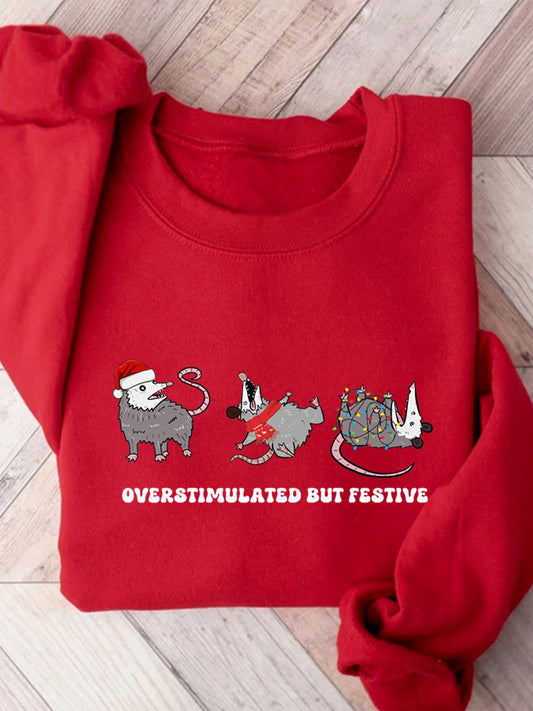 Women's Overstimulated But Festive Possum Christmas Sweatshirt