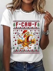 Women's Funny Christmas F-Caw-F Print Casual Tee