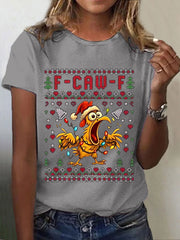 Women's Funny Christmas F-Caw-F Print Casual Tee