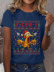 Women's Funny Christmas F-Caw-F Print Casual Tee