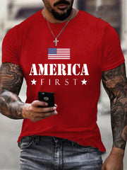 Men's America First Patriotic USA Flag Print Tee