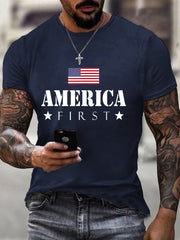 Men's America First Patriotic USA Flag Print Tee