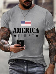Men's America First Patriotic USA Flag Print Tee