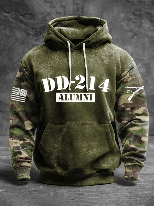 Men's Retro Veteran DD-214 Camouflage Print Casual Hoodie