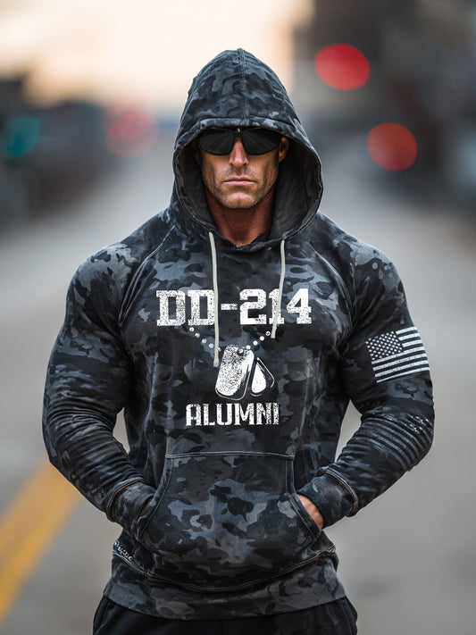 Men's Retro DD-214 Alumni Veteran USA Flag Camouflage Print Casual Hoodie