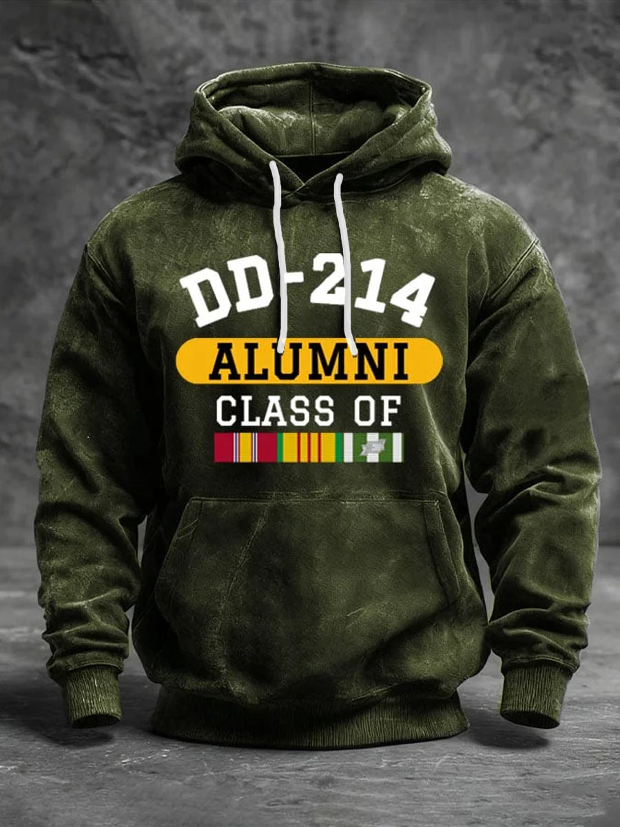 Men's Retro DD-214 Veteran Print Casual Hoodie