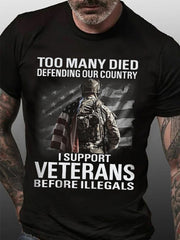 Men's I Support Veterans America First Patriotic USA Flag Print Tee