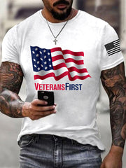 Men's Veterans First Patriotic USA Flag Print Tee