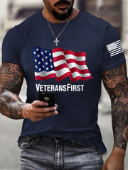 Men's Veterans First Patriotic USA Flag Print Tee