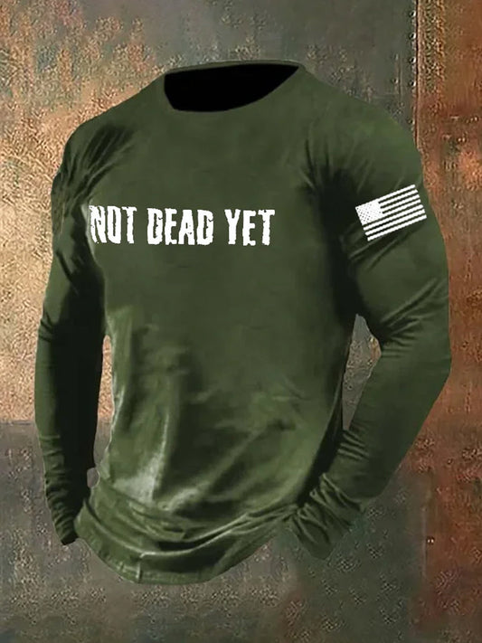 Men's Funny Not Dead Yet Veterans USA Flag Print Long Sleeve T-Shirt