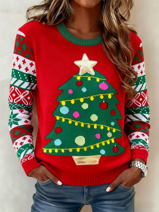Women's Casual Knitted Christmas Tree Sweater