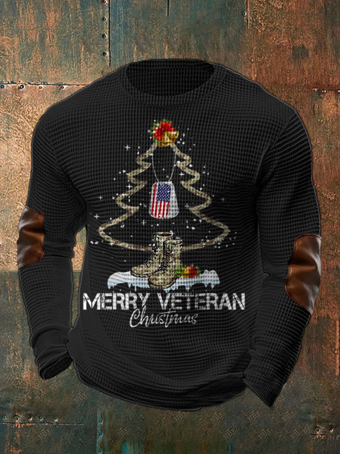 Men's Funny Veteran Christmas Printed Waffle Tops