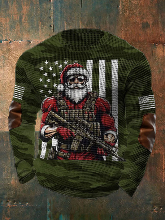 Men's Funny Veteran Christmas Printed Waffle Tops